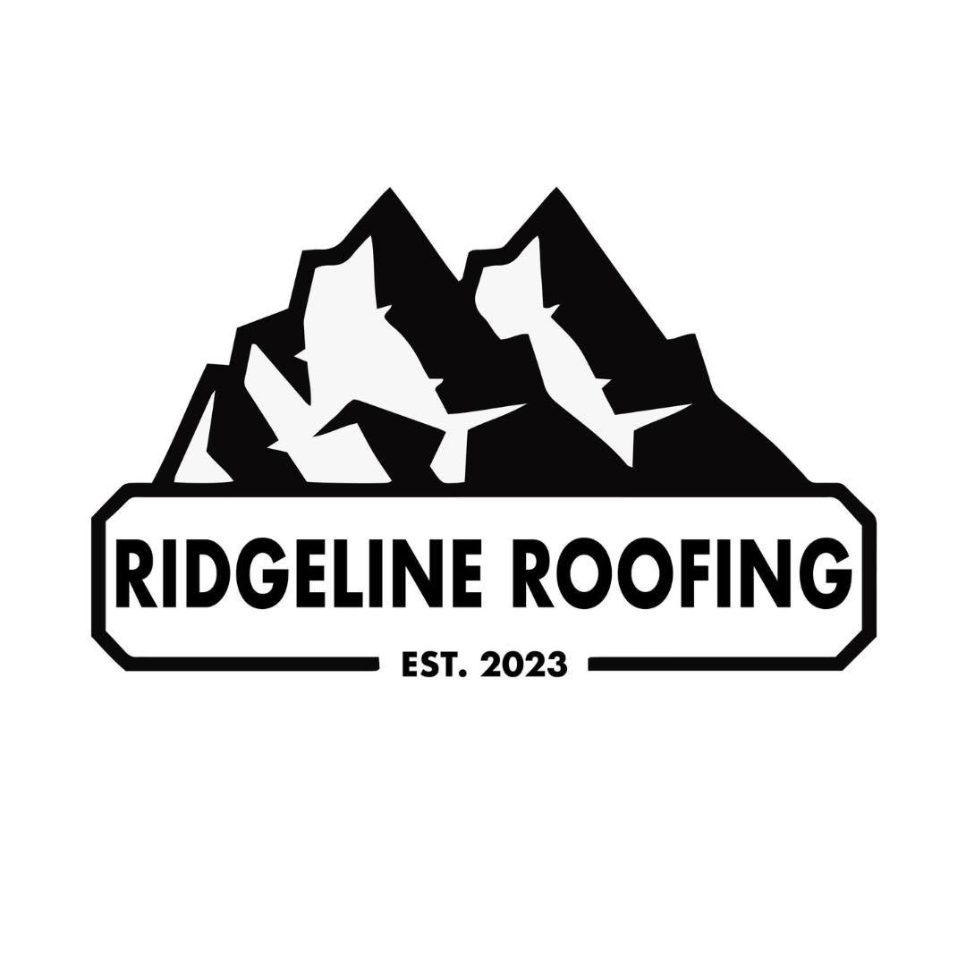Ridgeline Roofing logo with mountain peaks and company name established 2023